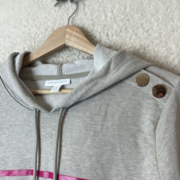 NWT Charter Club Womens Gray Pink Stripe Studded Pullover Sweater Top XL PLUS - Picture 2 of 6